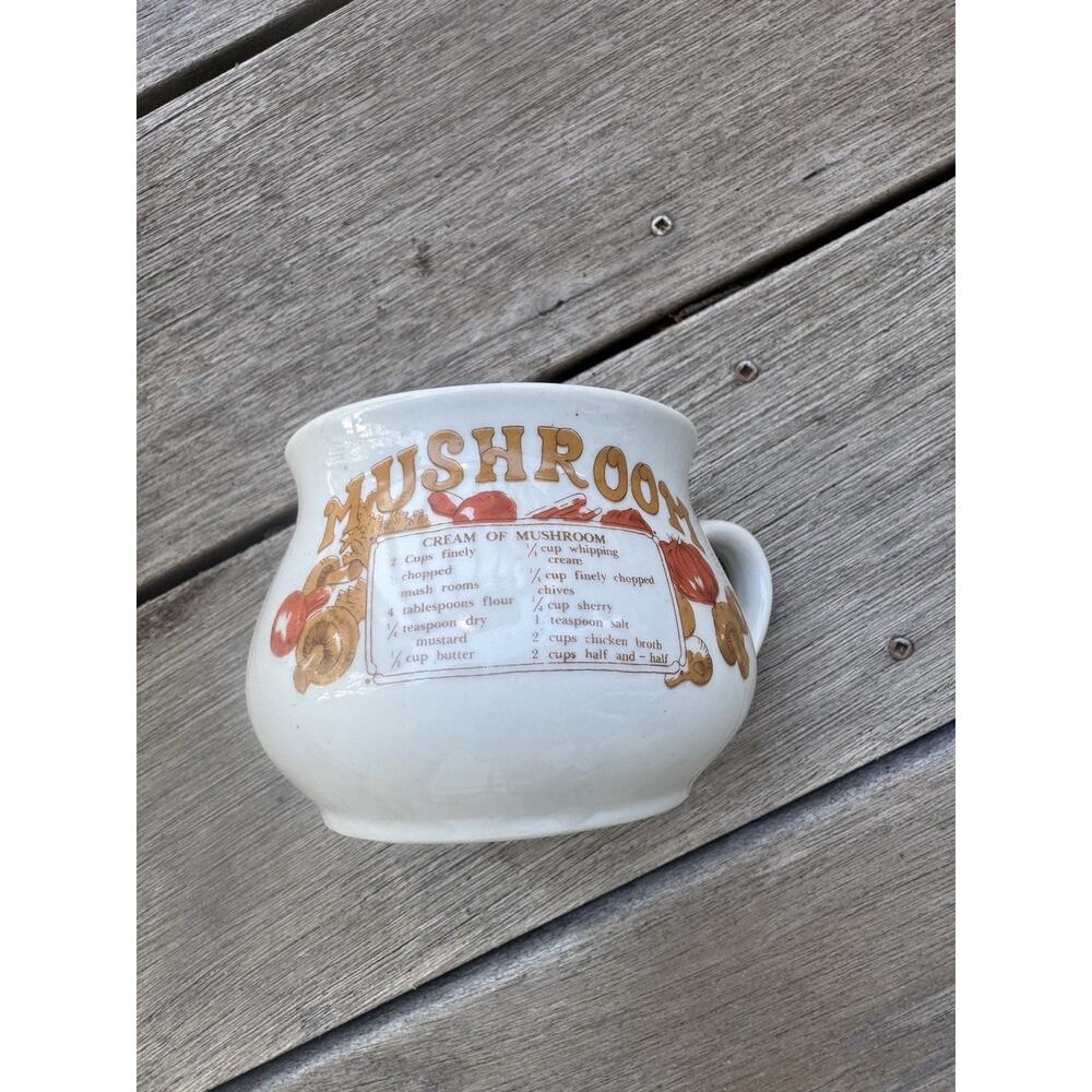 Cream of Mushroom Soup Recipe Bowl Cup Mug Vintage Cottage Core Grandma